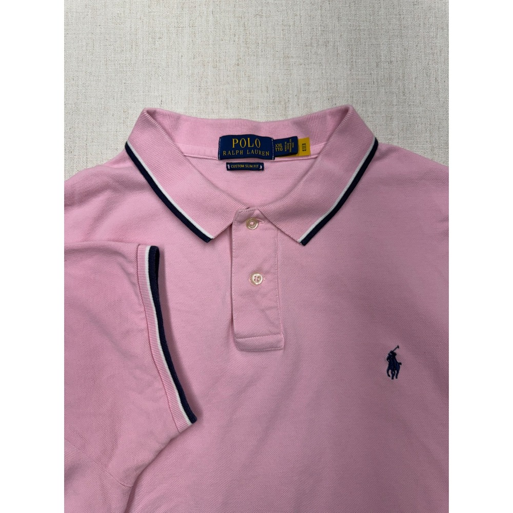 Polo Ralph Lauren Mens XXL Pink Custom Slim Fit Tipped Cotton Pique Polo Shirt